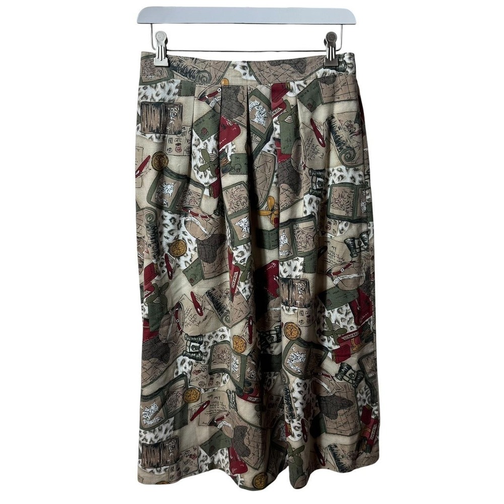 Alfred Dunner Vintage Midi Skirt 12 Map Safari Leopard Print Grandmacore